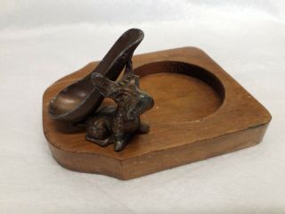 Vintage Wooden Pipe Holder Ashtray With Metal Scottie Dog Figurine