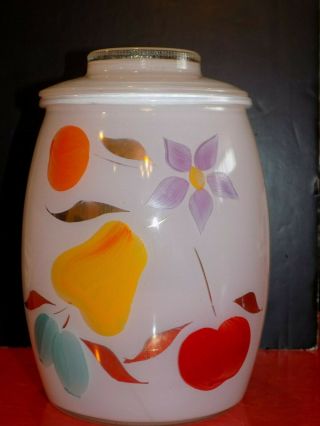 Bartlett Collins 8 " Canister/ Jar,  White W/ Hand Painted Fruit (gay Fad) Design