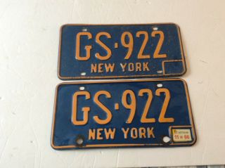 Good Vintage 1966 York State Matching Pair License Plates (gs - 922)