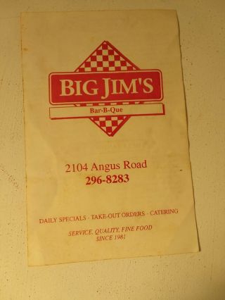 Big Jims Vintage Restaurant Menu