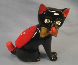 Black Cat Pin Cushion,  Tape Measure,  Thimble Holder.