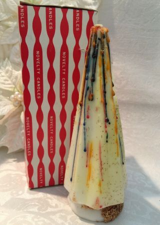 Vintage Novelty Christmas Tree Candle White Drip Style Japan