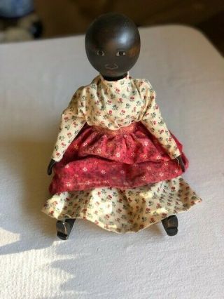 12 " Artist Edna Young Black Americana Folk Art Wood Jointed Wooden Doll 1980 