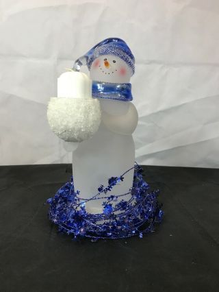 Christmas Decorative Cloudy Snowman W/ Blue Hat & Scarf - Snowball Candle Holder