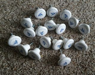 18 White Delft Blue Flowers Porcelain Ceramic Cabinet Knob Drawer Pulls & Screws