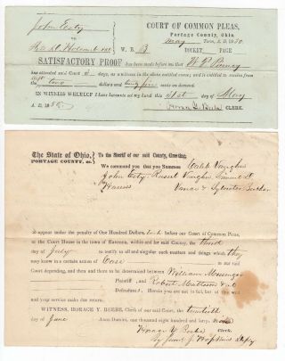 1849 Portage County Ohio - (2) Court Documents Esty,  Beebe,  Messenger
