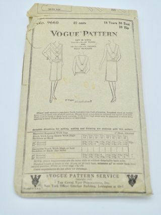 Vintage Vogue Sewing Pattern 1920 One Piece Dress 9660 18 Years Flapper