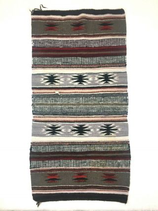 Vtg Navajo Wool Saddle Blanket Rug Continuous Warp Weaving Native 25 " X 50 "