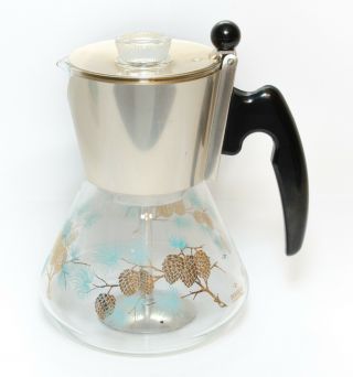 Douglas Flameproof Glass 4 Cup Stovetop Percolator Coffee Pot Turquoise Vintage