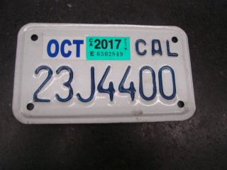 California Motorcycle License Plate,  23j4400,  2017,  Paint,