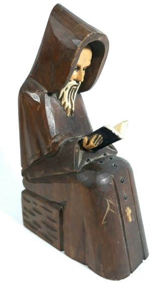 Vintage Hand Carved Wooden Monk/priest Reading Bible