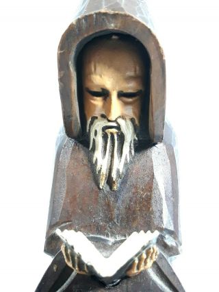 Vintage Hand Carved Wooden Monk/Priest Reading Bible 3