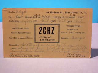 1924 Ham Radio Qsl Card - 2chz,  Port Jervis,  Ny