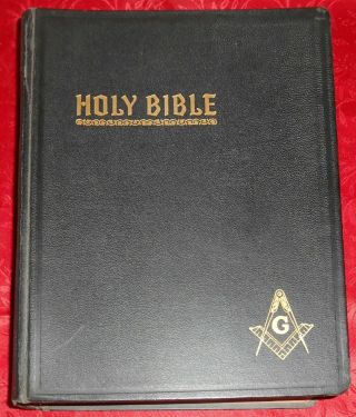 Large 1955 Hertel Masonic Edition Bible Red Letter Pictorial Cyclopedic Indexed