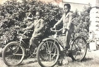 Antique Photograph African American Boys On Antique Bicycles