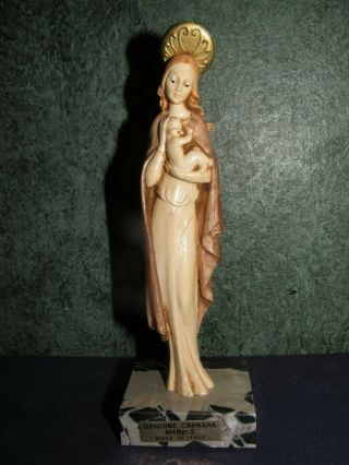 Vintage Mary Madonna W Child Jesus Statue Figurine On Carrara Marble Base