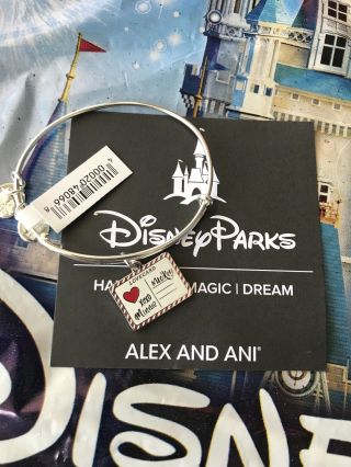 Alex & Ani Walt Disney World Mickey & Minnie Love Letter Bracelet Bangle Silver