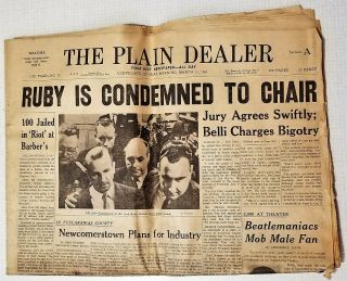 March 15,  1964 Cleveland Plain Dealer Newspaper Jack Ruby Condemned Jfk S&h
