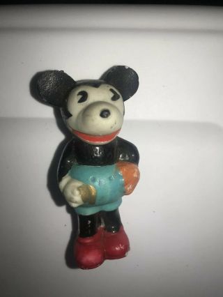 Vintage Walt Disney Mickey Mouse Baseball Mit 3 1/4 " Bisque Figurine