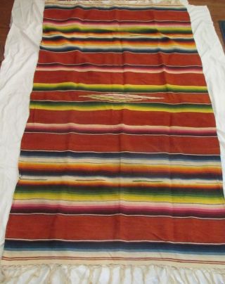 Vintage Finely Woven Mexican Saltillo Serape Blanket Throw 70 " X 36 "