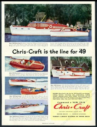 1949 Chris Craft Boats 8 Boat Models Color Photo Vintage Print Ad