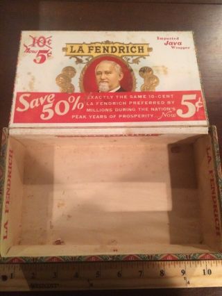 Vintage La Fendrich 5 Cent Cigar Box Save 50 Pct Label Rare Factory 202 Indiana