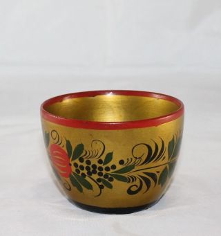 Vtg Russian Hand Painted Wood Khokhloma Lacquer Bowl Container Jar Ussr Berezka