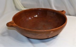 Large Hand Made Terra Cotta Pottery Bowl With Handles,  Glazed Inside,  16.  5 " Dia.