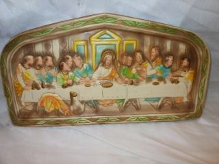 Vintage Religious Chalkware Plaque The Last Supper Jesus