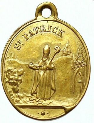 Antique Medal Of The Religious Art S.  Bridget Of Kildare Abbess & Saint Patrick