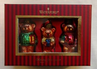 Waterford Teddy Bear Christmas Ornaments Glass Set Of 3