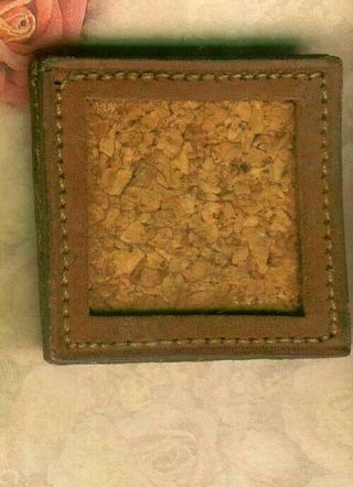 Scarce Large Square Leather Button With Cork Center