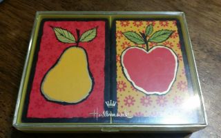 Vintage Hallmark Pear N Apple Double Deck Bridge Playing Cards Plastic Case (s - W3