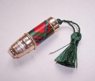 Vintage 1970s Sewing Etui Kit Needle Case - Brass With Tartan Decoration