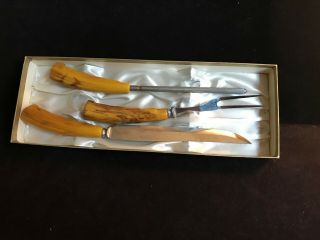 Vintage Hollow Robinson Ground Stainless Steel 3 Piece Carving Set Bakelite Ob