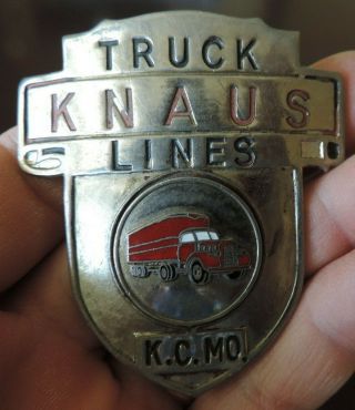 Vintage Knaus Truck Lines Driver Hat Badge Kansas City Missouri Mo 2 5/8 "