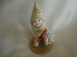 Vtg.  Elf / Pixie Sitting On Miniature Pine Cone Ornament W/ Celluloid Face Japan