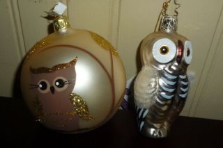 2 Old World Inge - Glas Handmade Christmas Ornaments - Owl,