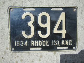 Rhode Island 1934 License Plate Low 3 - Digit Number 394