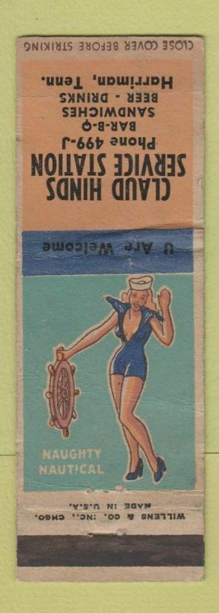 Matchbook Cover - Claud Hinds Oil Gas Harriman Tn Pinup Worn