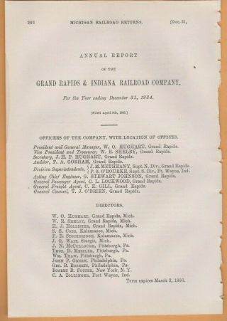 1885 Rr Report Grand Rapids & Indiana Railroad Nottawa Walton Michigan Train