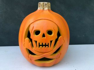 Vintage Halloween Light Up Foam Blow Mold Jack O Lantern Pumpkin Skull Face