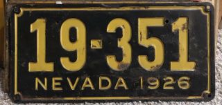 1926 Nevada Rare Scarce License Plate 19 - 351