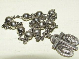 Vintage Sterling Silver Beaded Bracelet W/religious Catholic Charm 7.  25 "