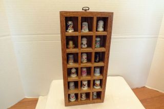 18 Thimbles In Wood Display Case