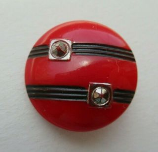 Antique Vtg Bright Red Glass Button Belt Buckle Design 7/8 " (t)