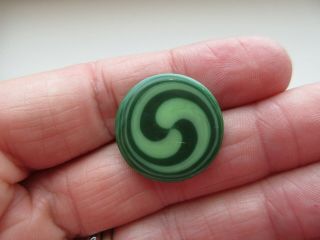 Fantastic Antique Vtg Early Plastic BUTTON Green Swirls Bakelite Catalin? (g) 2
