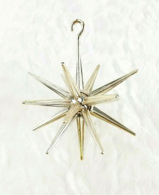 Vintage Mid Century Sputnik Atomic Star Burst Silver Plastic Christmas Ornament