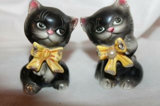Vintage Py Norcrest Anthropomorphic Black Cat Salt And Pepper Shakers B619 Bow