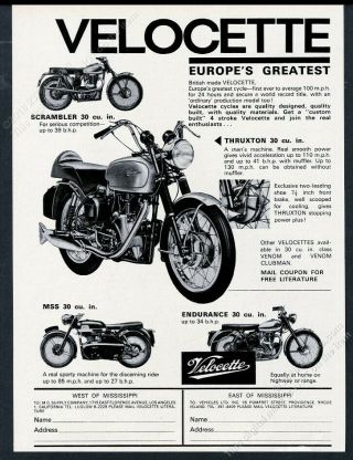 1966 Velocette Thruxton 30 Mss Scrambler Endurance Motorcycle Photo Print Ad